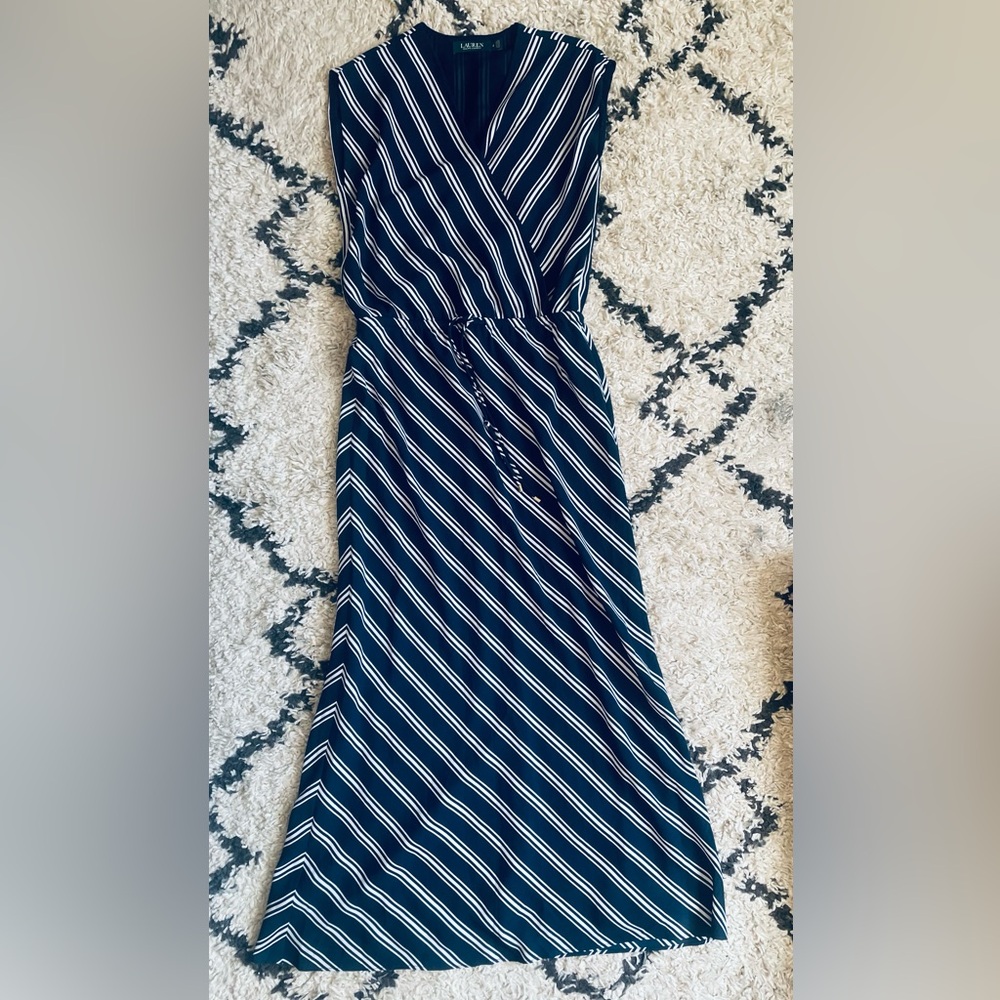Ralph Lauren Navy and White Striped Maxi Dress